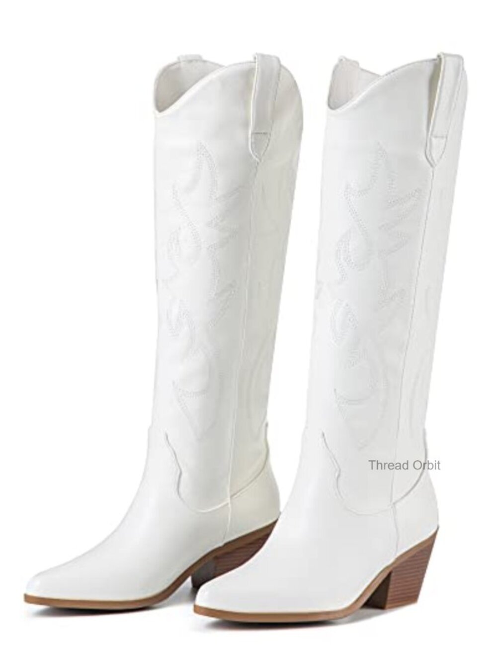 Faux Leather Knee High Cowboy Boots Women Western Pull On Boots